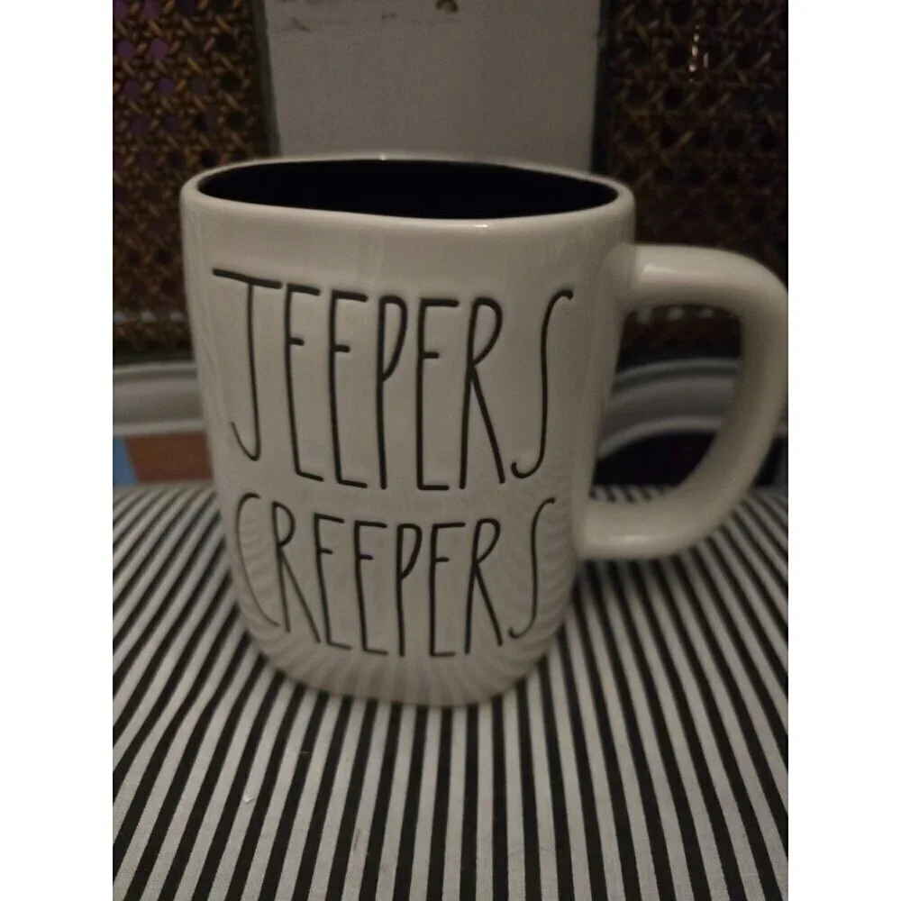 NWT Rae Dunn Halloween Jeepers Creepers Cat Icon Double Sided Mug